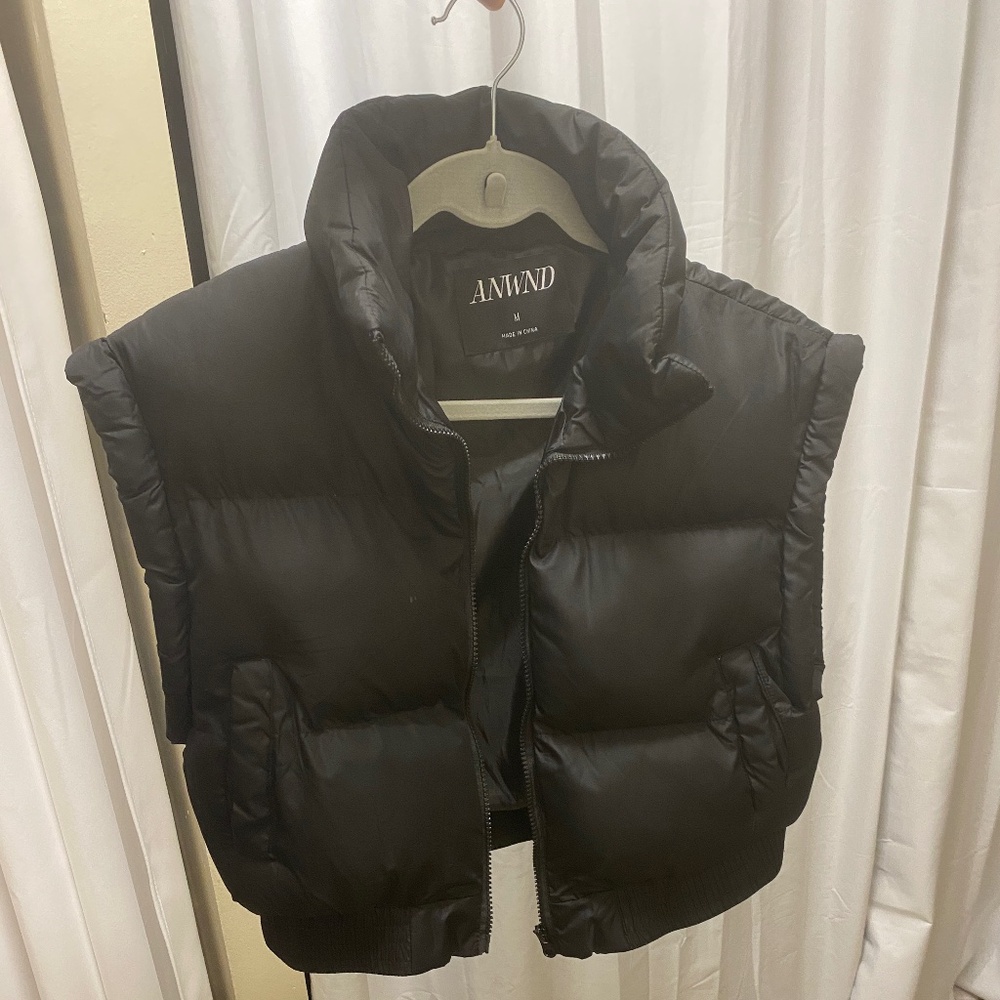 ANWND black puffer vest zip up coat jacket for winter